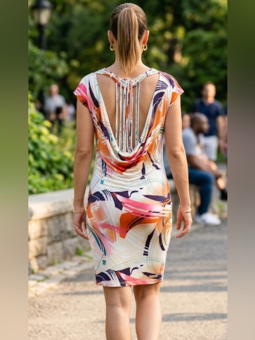 Vintage Apple 🍎 Bottoms Abstract Wave Print Cotton Jersey Beach Dress (Size M)